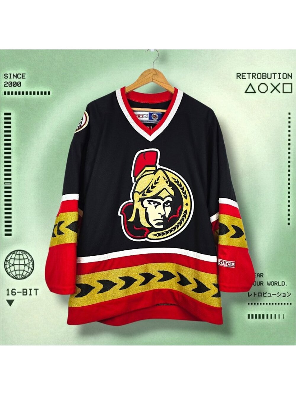 Vintage Ottawa Senators Glitter Head CCM NHL Jersey Black Size M